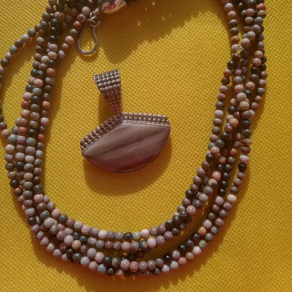 Jay King DTR 5 strand Jasper necklace and Jasper pendant 925 sterling silver, - Picture 4 of 12